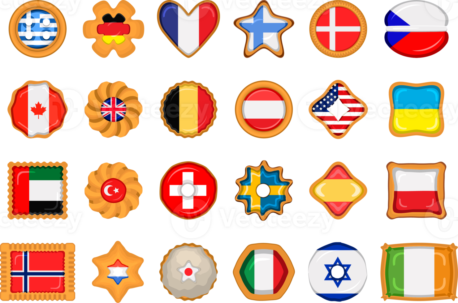 Set homemade cookie with flag country world in tasty biscuit png