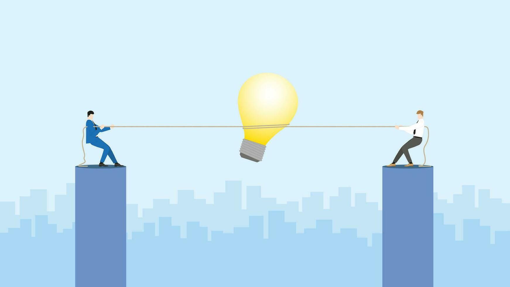 oss vs employee. Businessmen pull a rope for a big light bulb in a meeting vector