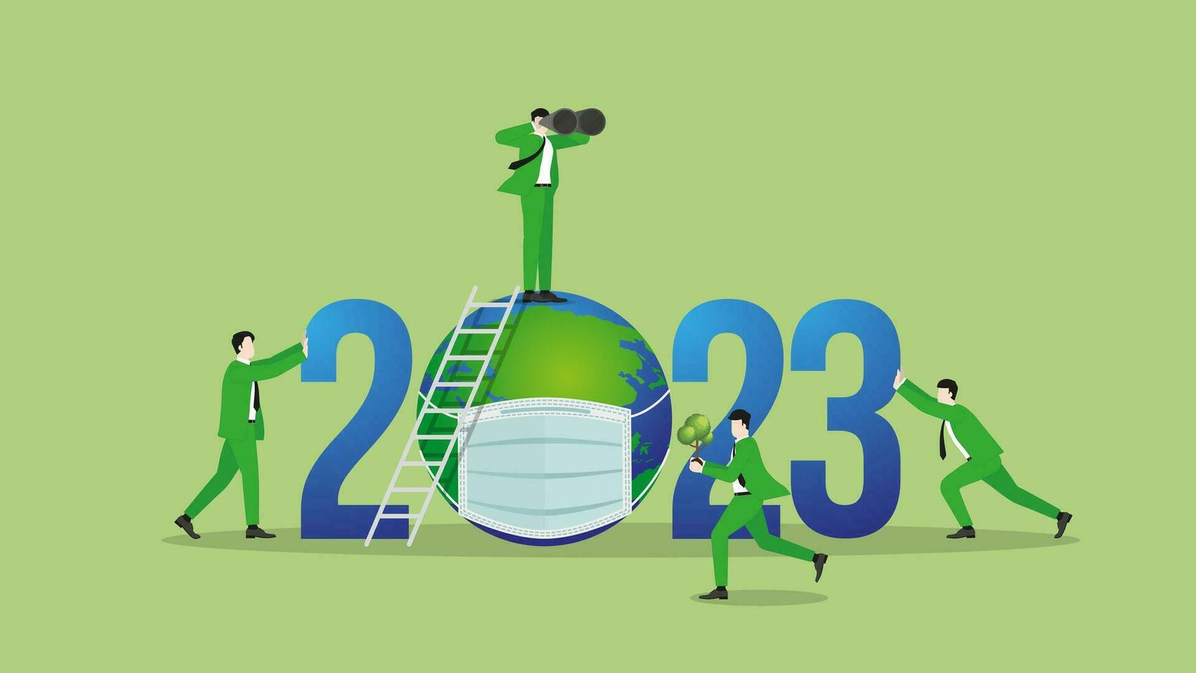 ESG and green business policy concept. Teamwork of green vision businessman in the year 2023 vector