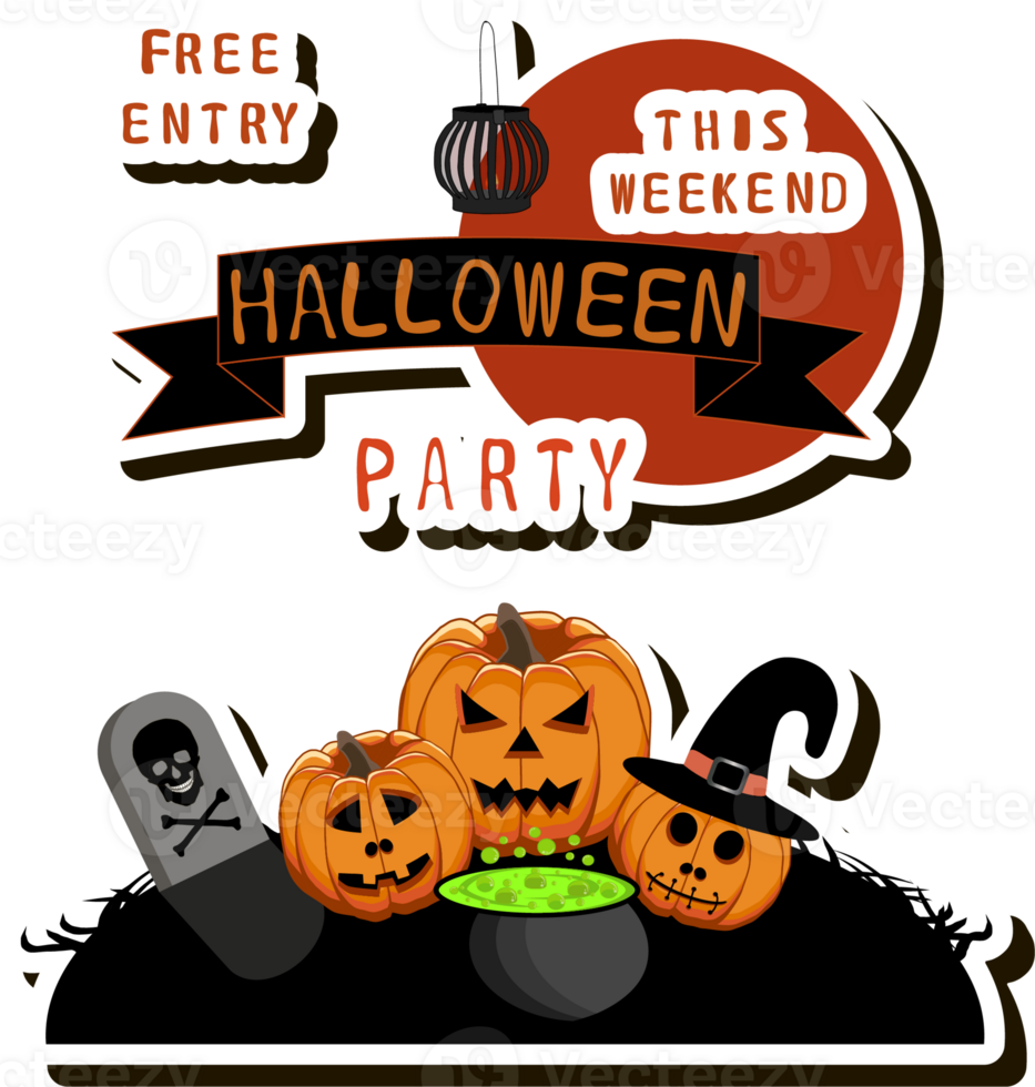 Illustration on theme sticker for celebration holiday Halloween with orange pumpkins png