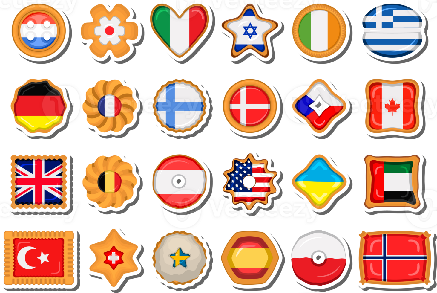 Set homemade cookie with flag country world in tasty biscuit png