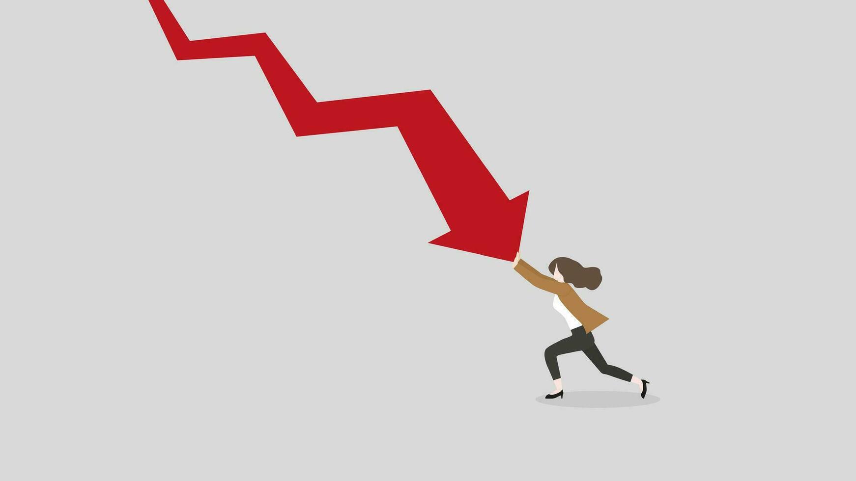 A businesswoman pushes decrease business chart diagram vector