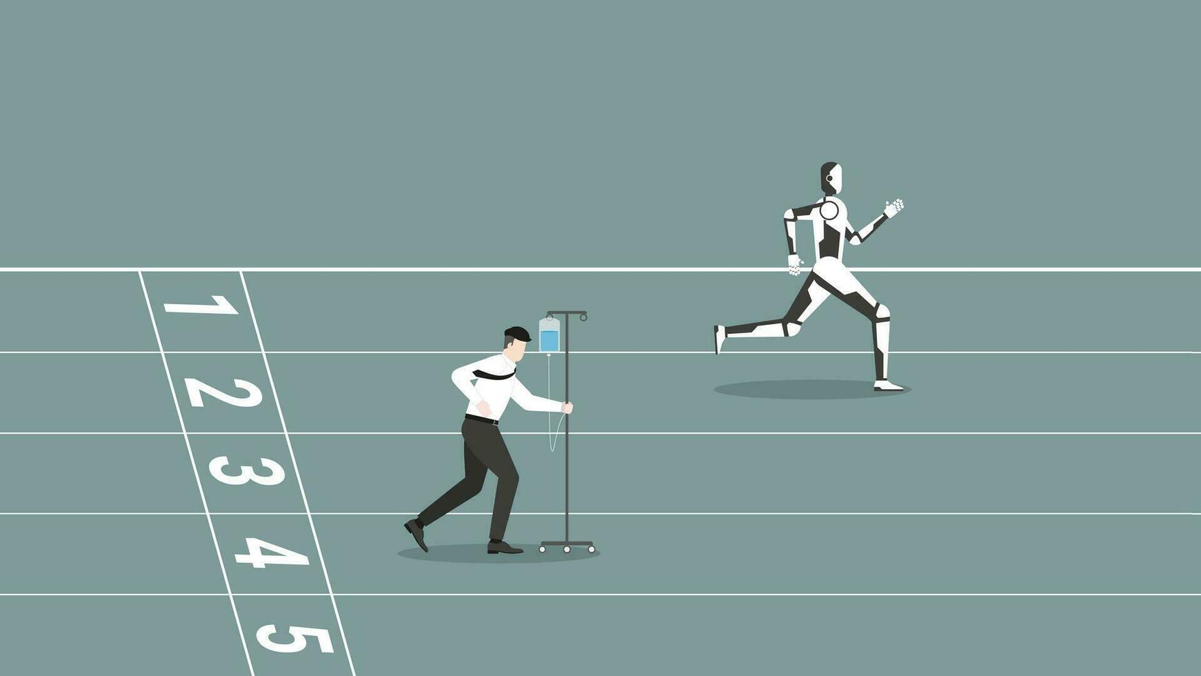 ai vs humano batalla concepto. empresario y robot correr en pista vector