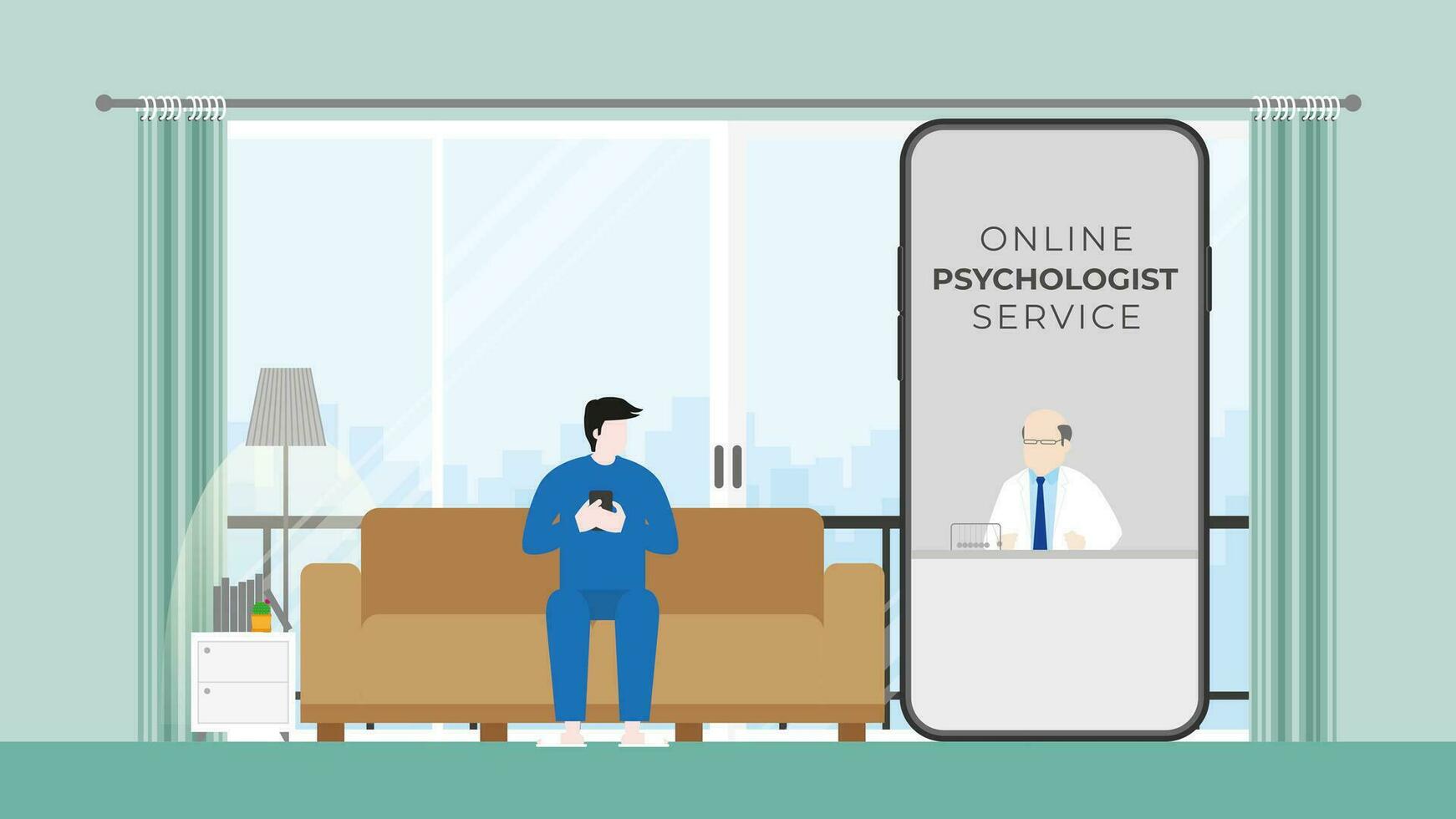 virtual hospital, en línea psicoterapia, médico consultar y tele medicina vector