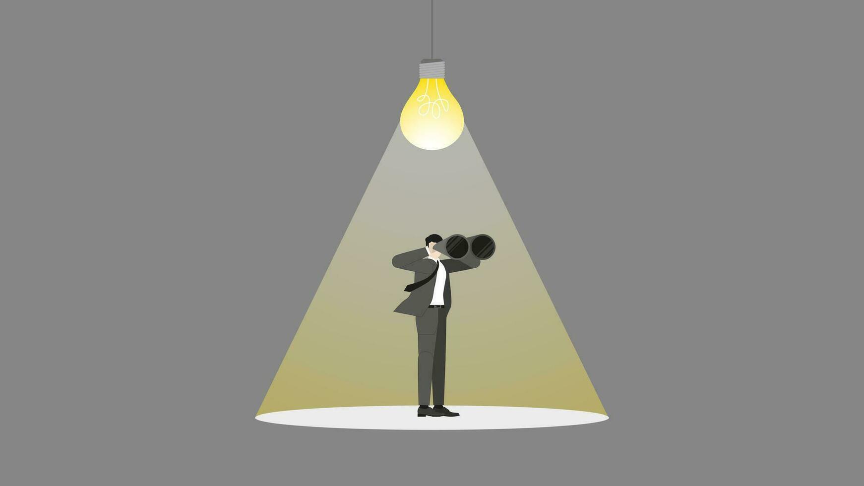 A businessman uses binoculars with a light bulb vector