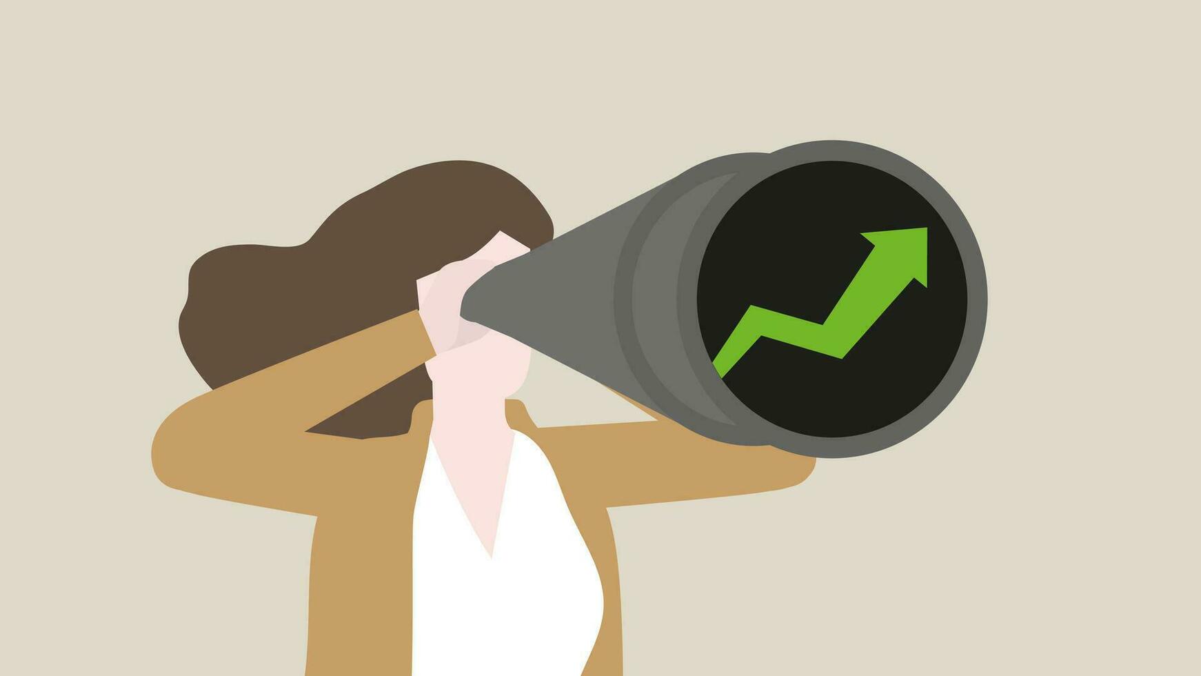 A businesswoman uses a telescope to look for a green graph vector