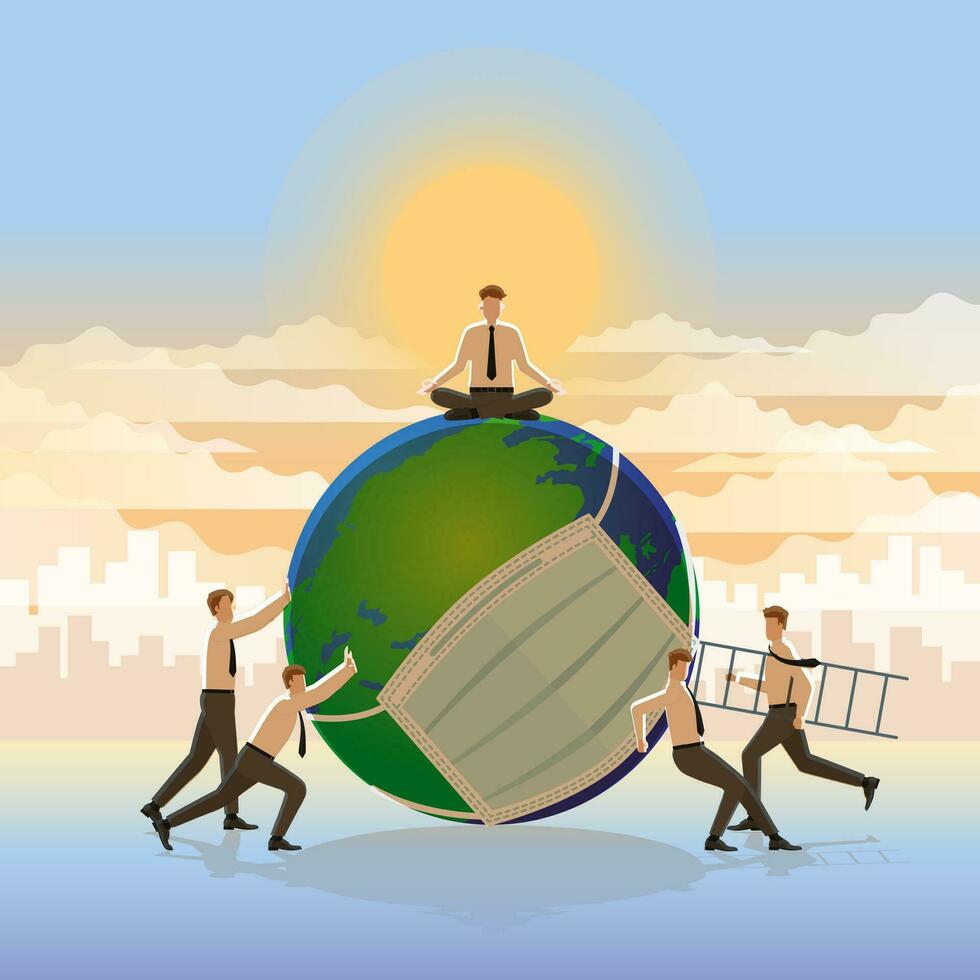 A businessman is meditating on the sickness world. vector