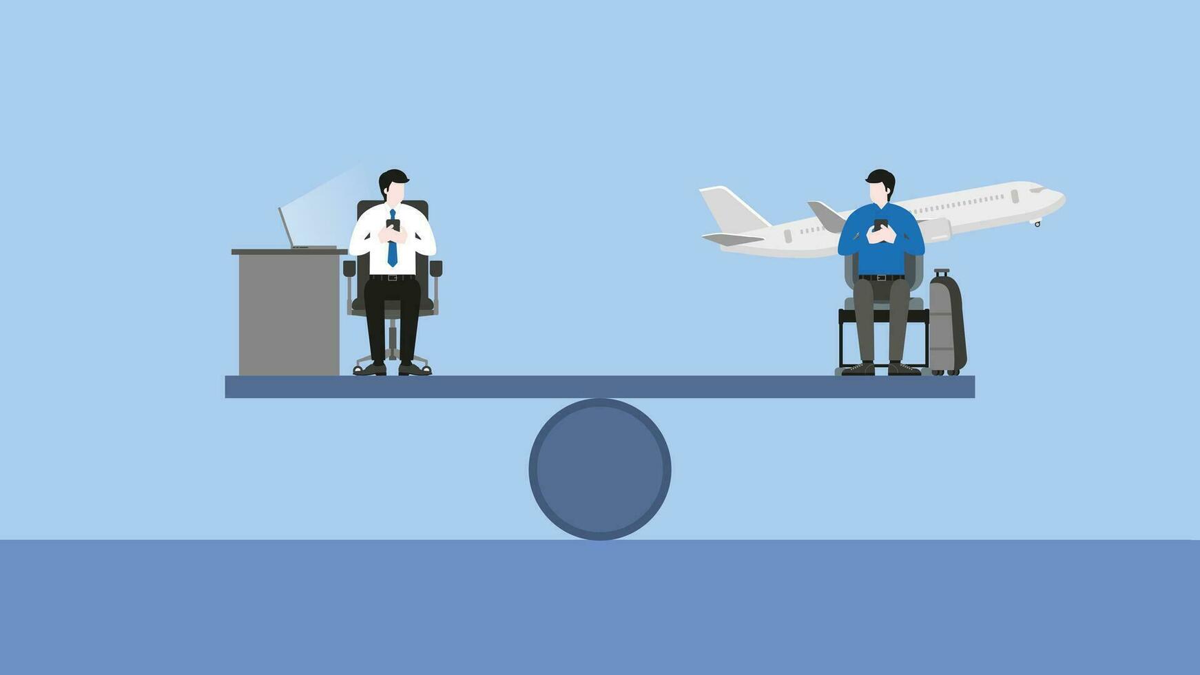 un masculino empresa empleado trabajando con un ordenador portátil con el otro lado sentado a el aeropuerto para un avión viaje en día festivo. vector