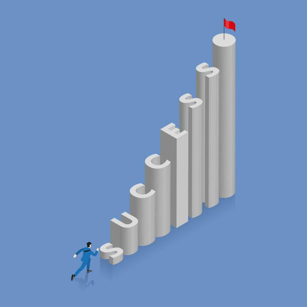 Businessman runs and steps up a stair SUCCESS. vector