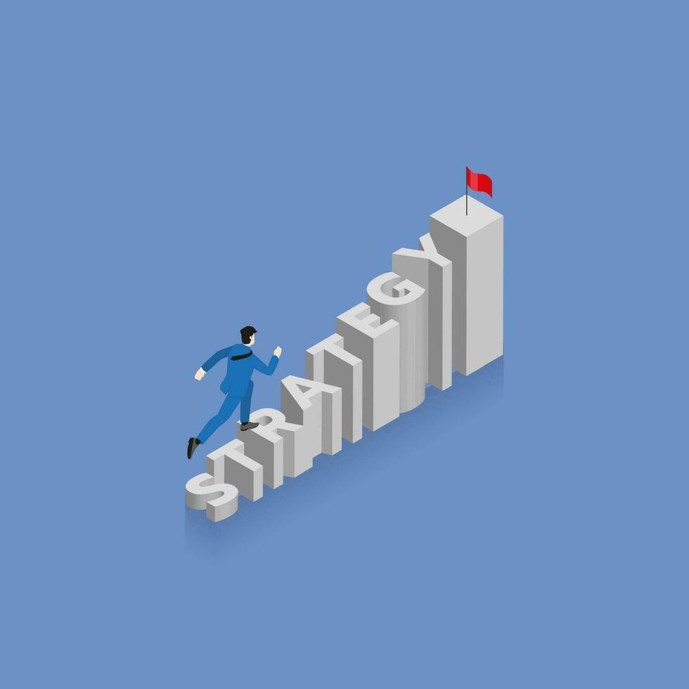 Businessman runs and steps up a stair STRATEGY. vector