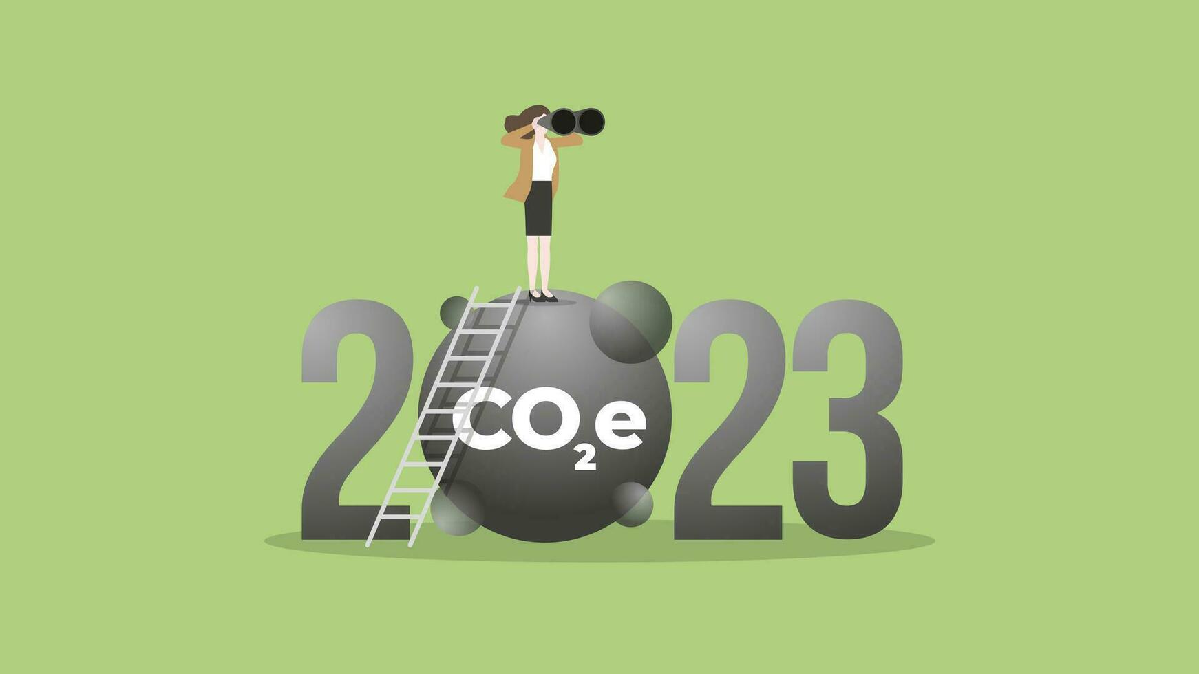 ESG and green business policy concept in the year 2023. A vision businesswoman uses binoculars vector