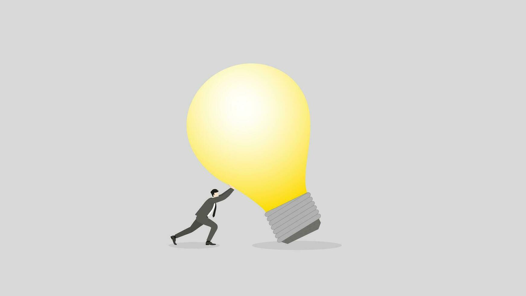 A businessman pushes the big light bulb. vector