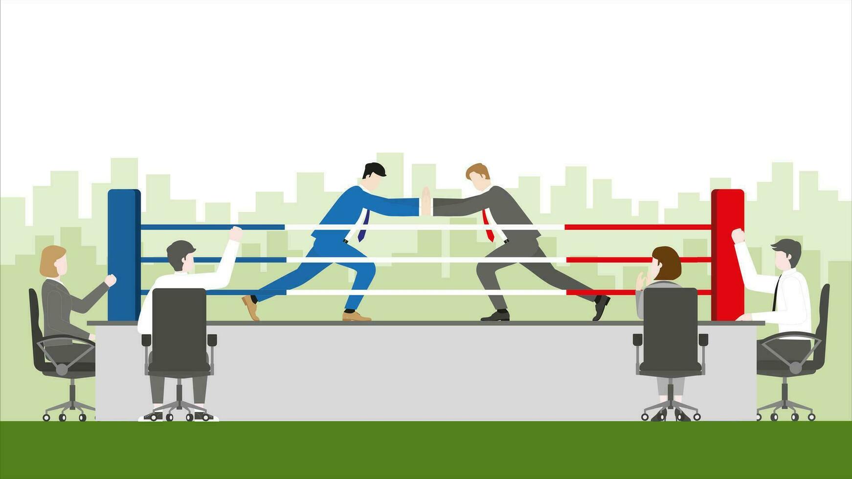 usinessman fight wresting on boxing stage in an office meeting room vector