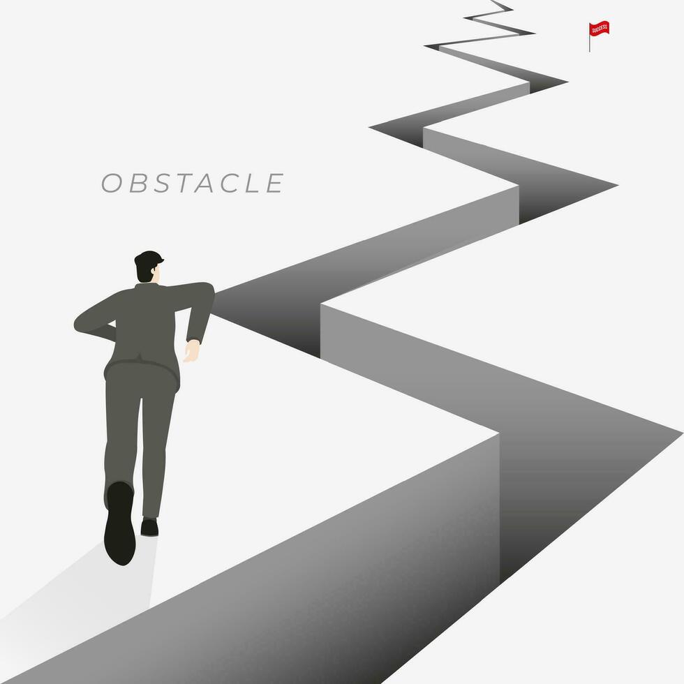 Back view of businessman runs on ground with obstacle vector