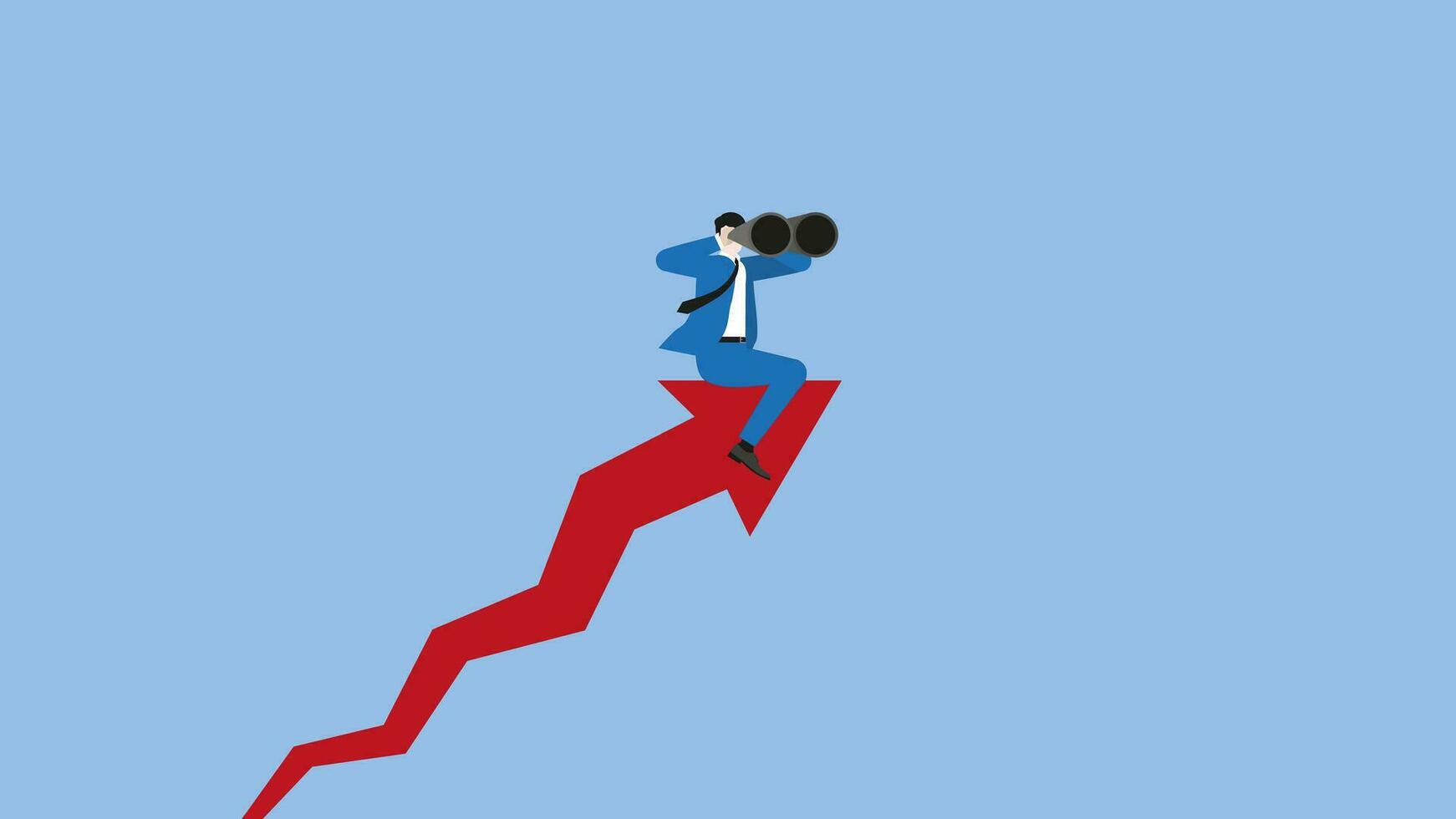 A vision businessman uses binoculars riding on a rising arrow vector