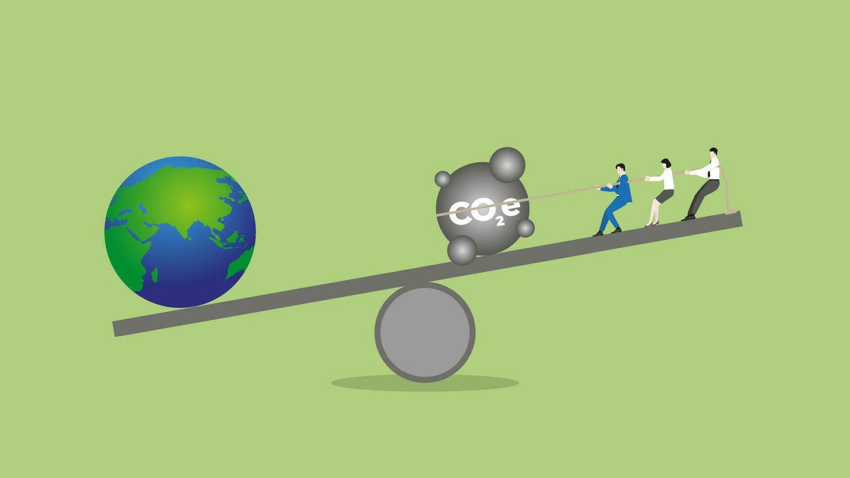 Balance of earth and pollution. SG and green business policy concept of net zero emission, carbon footprint, carbon dioxide equivalent, global greenhouse gas vector