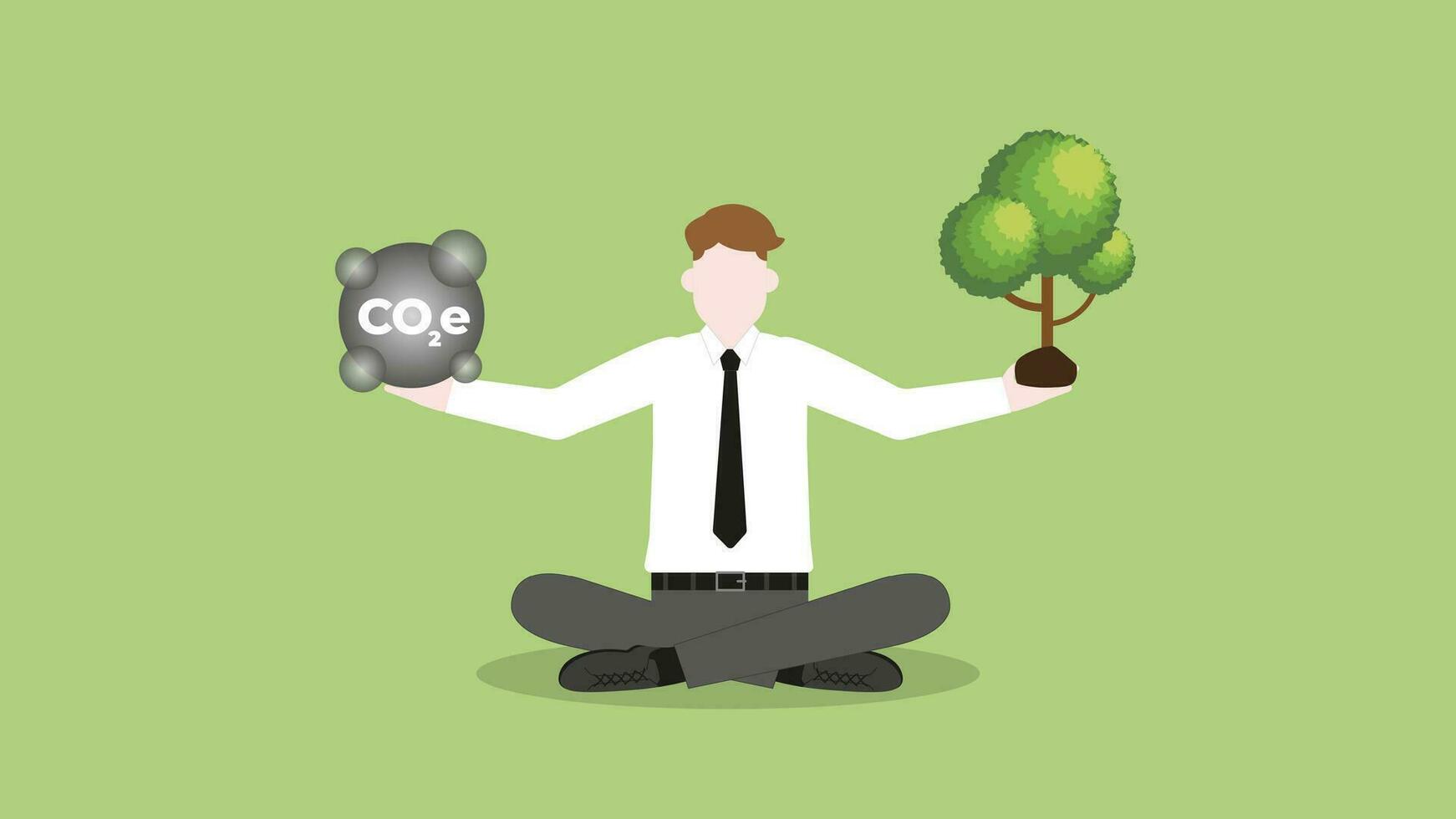 Businessman balance pollution and tree in hand. vector