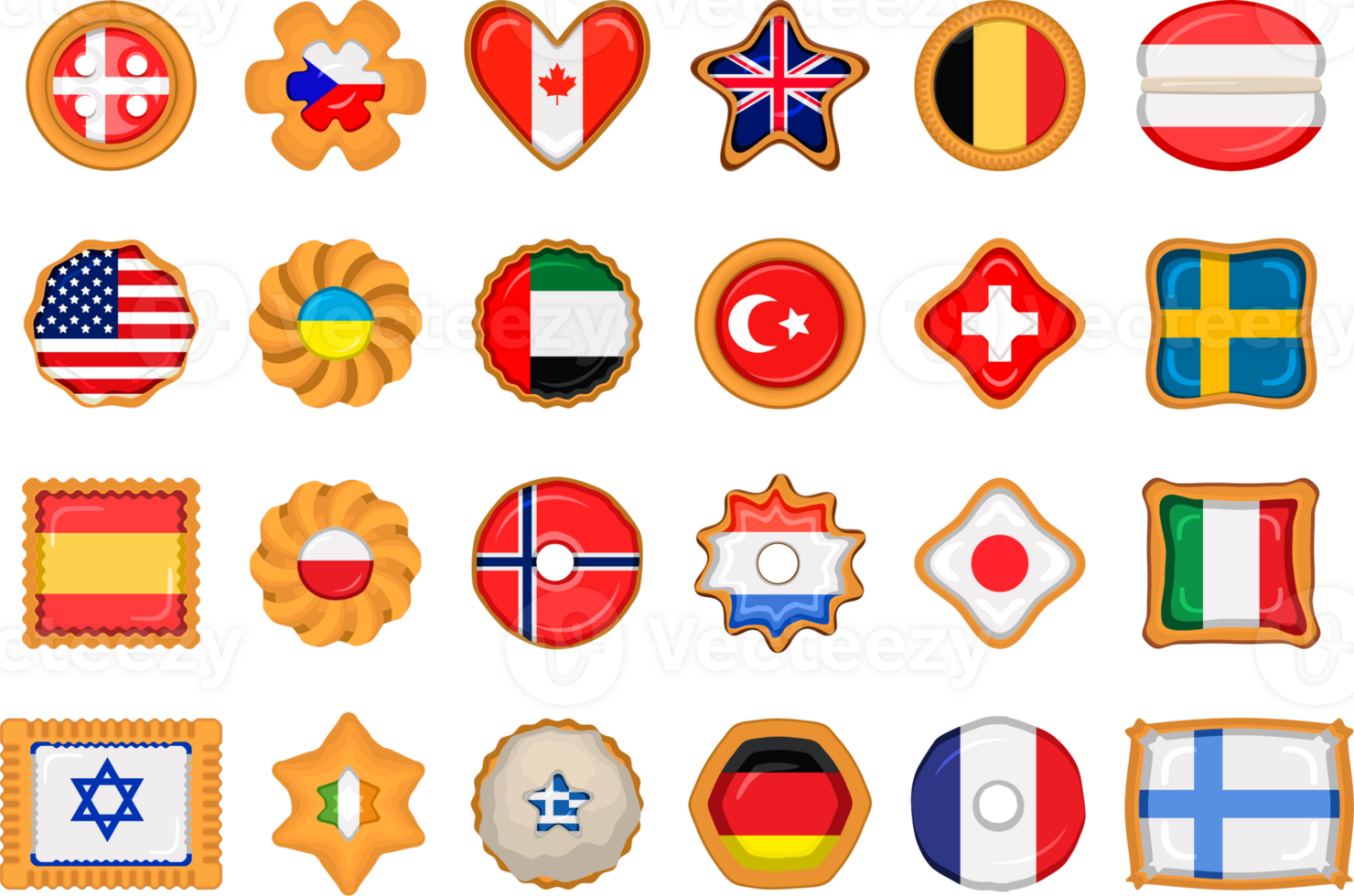 Set homemade cookie with flag country world in tasty biscuit png