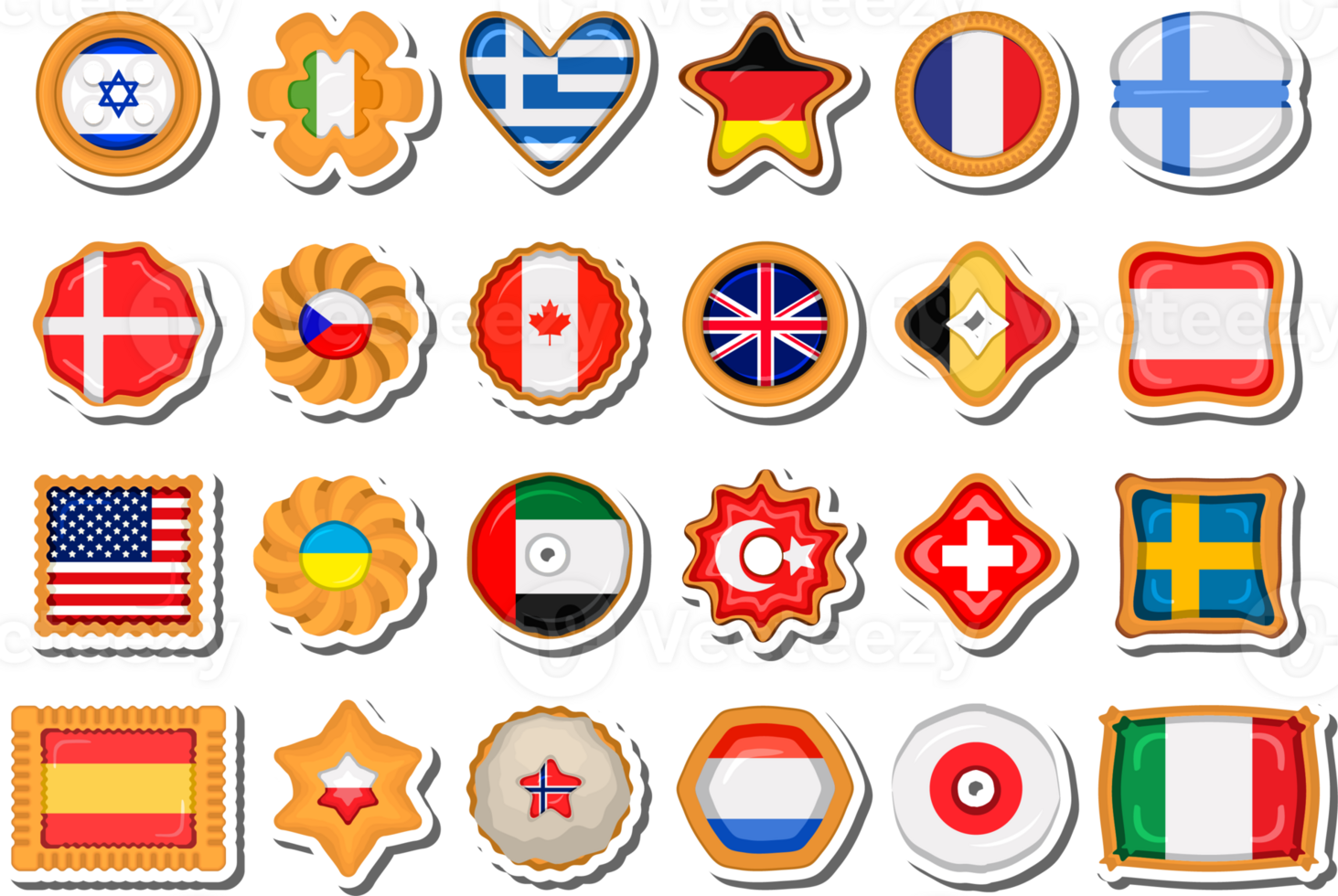 Set homemade cookie with flag country world in tasty biscuit png