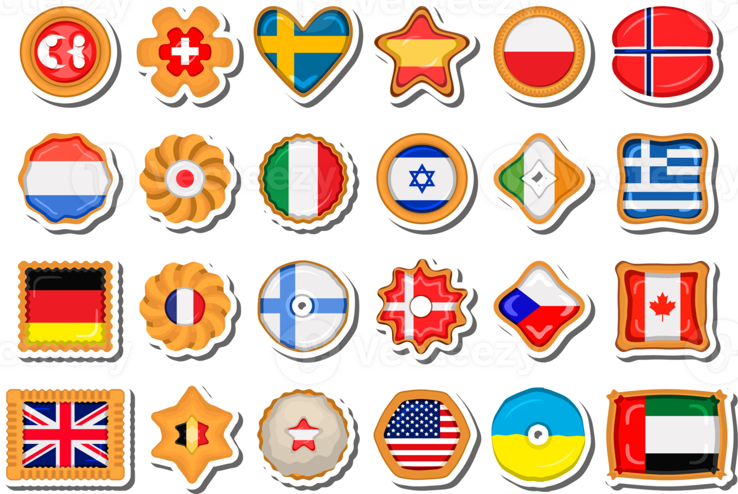 Set homemade cookie with flag country world in tasty biscuit png