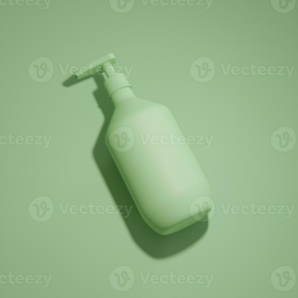 3D Rendering green lotion bottle placed on green background photo