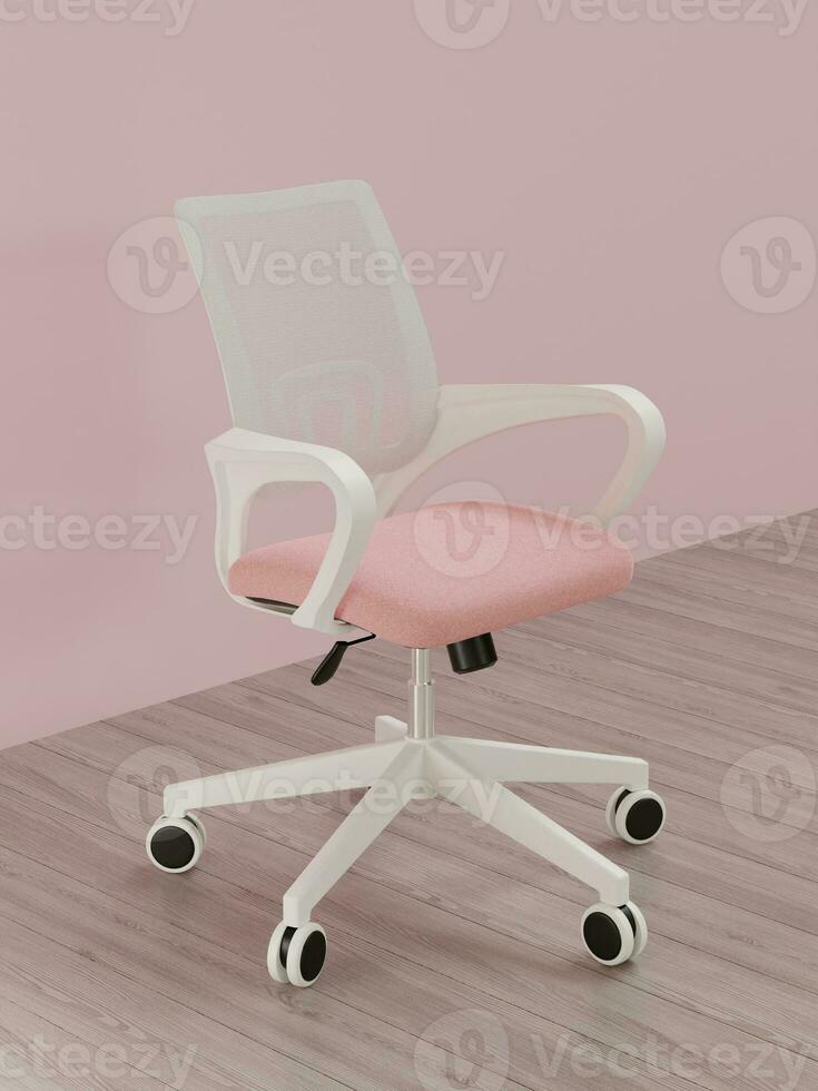 3D rendering pink office chair on wood floor, pink gaming chair photo