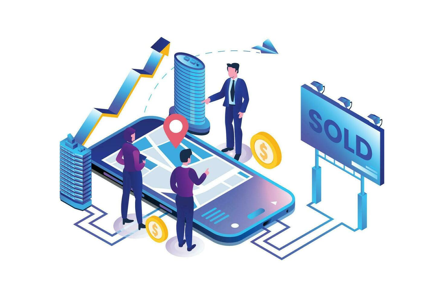 Buying and Selling Land, Isometric Vector