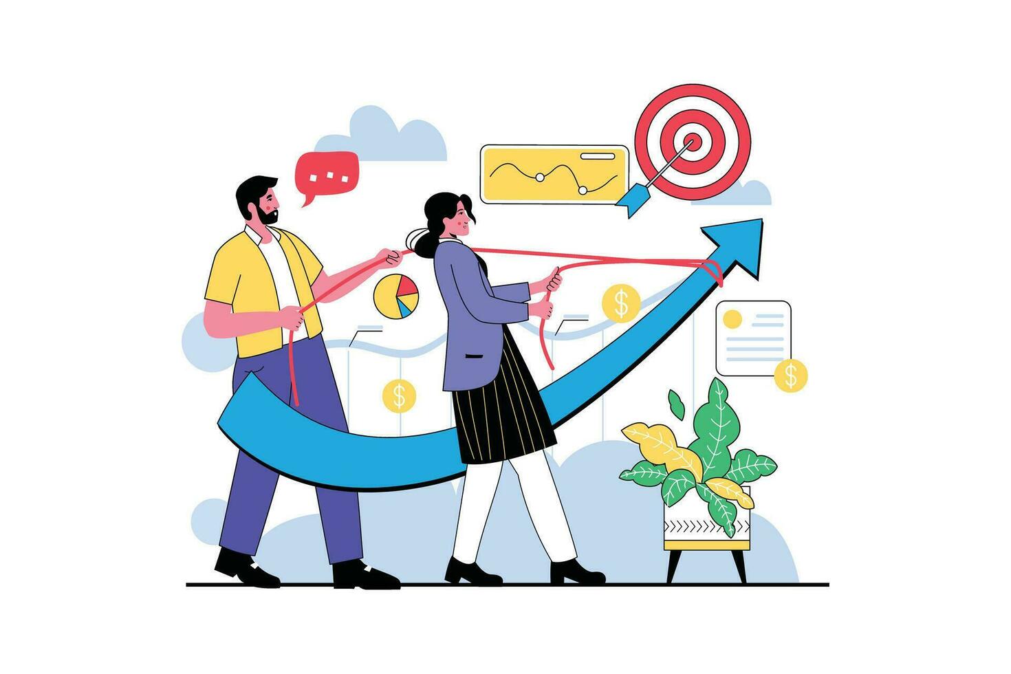 Efforts Of The Business Team - Flat Vector
