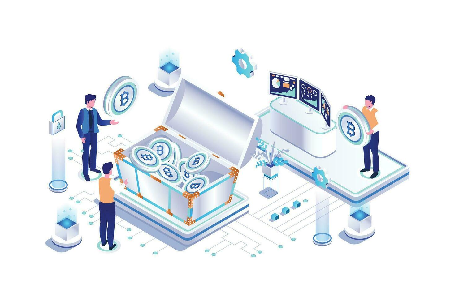 Bitcoin Cryptocurrency - Isometric Vector