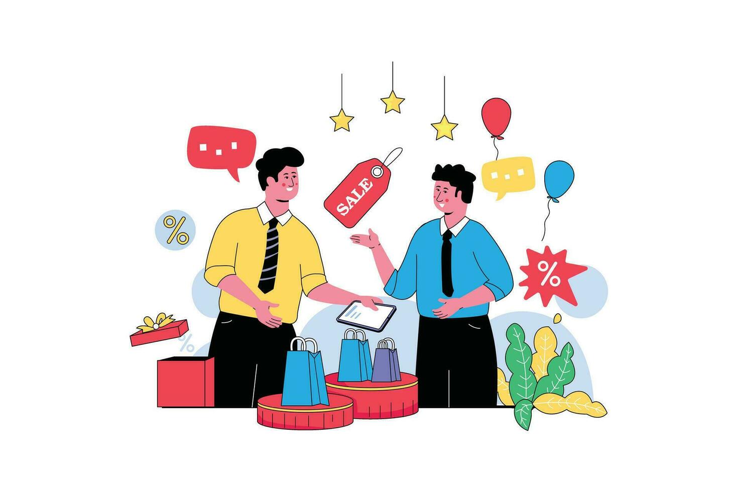 Two businessmen discussing an upcoming marketing campaign vector