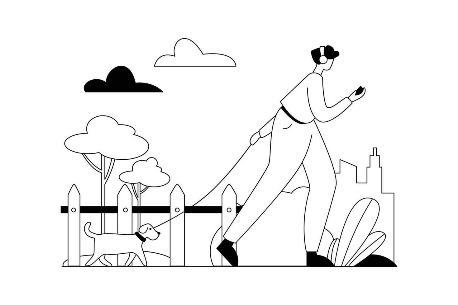 Woman Walking With Dog , Life Vectors Illustration Flat