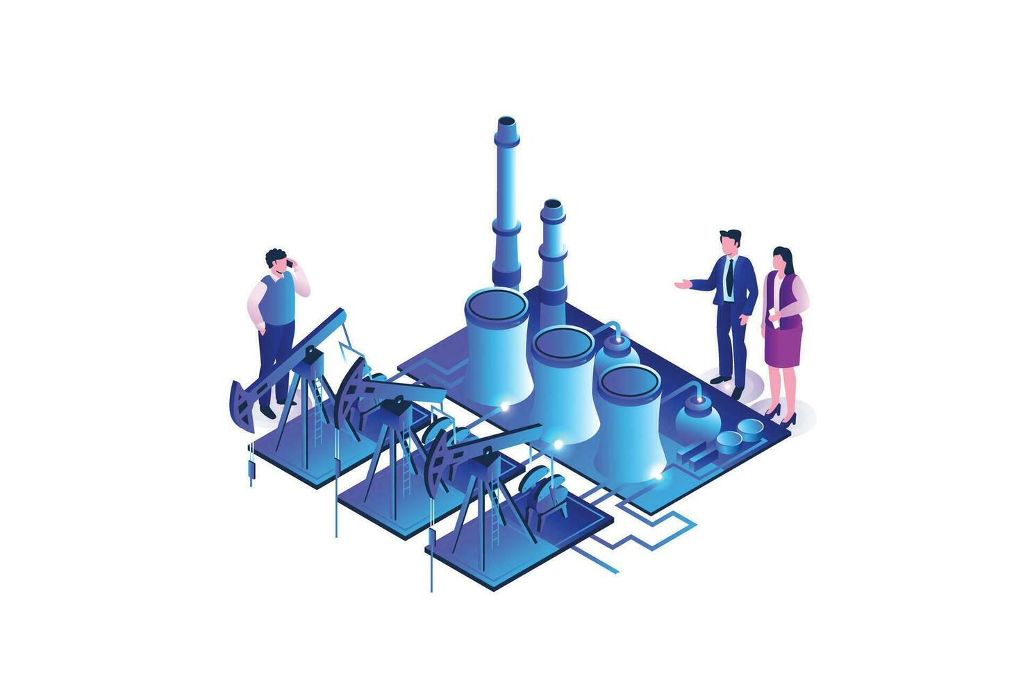 Oil Extraction Activities, Isometric Vector