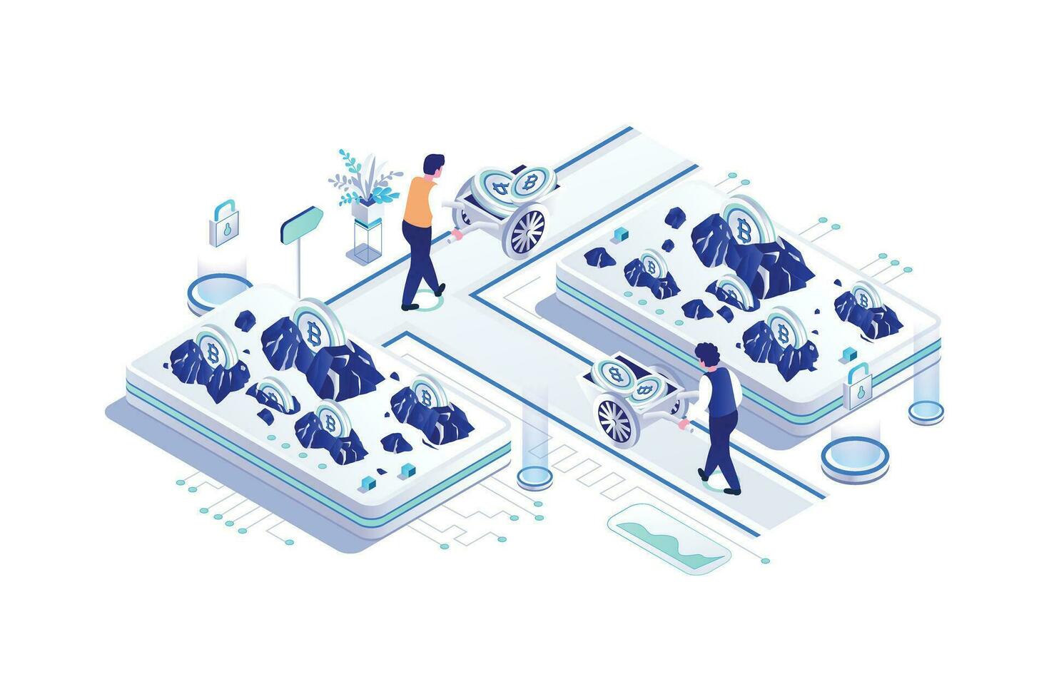 Mining Currency Bitcoin - Isometric Vector
