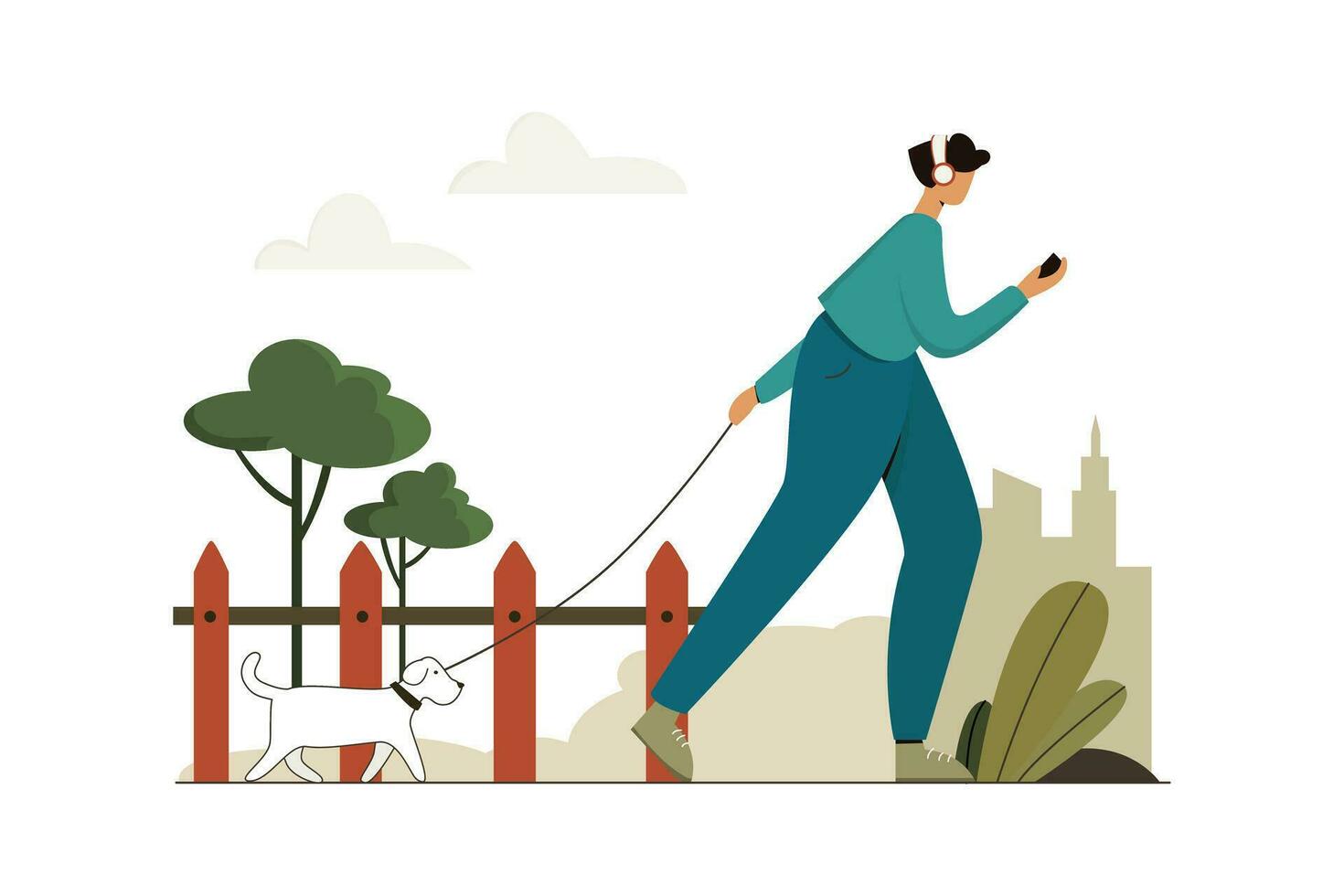 Woman Walking With Dog , Life Vectors Illustration Flat