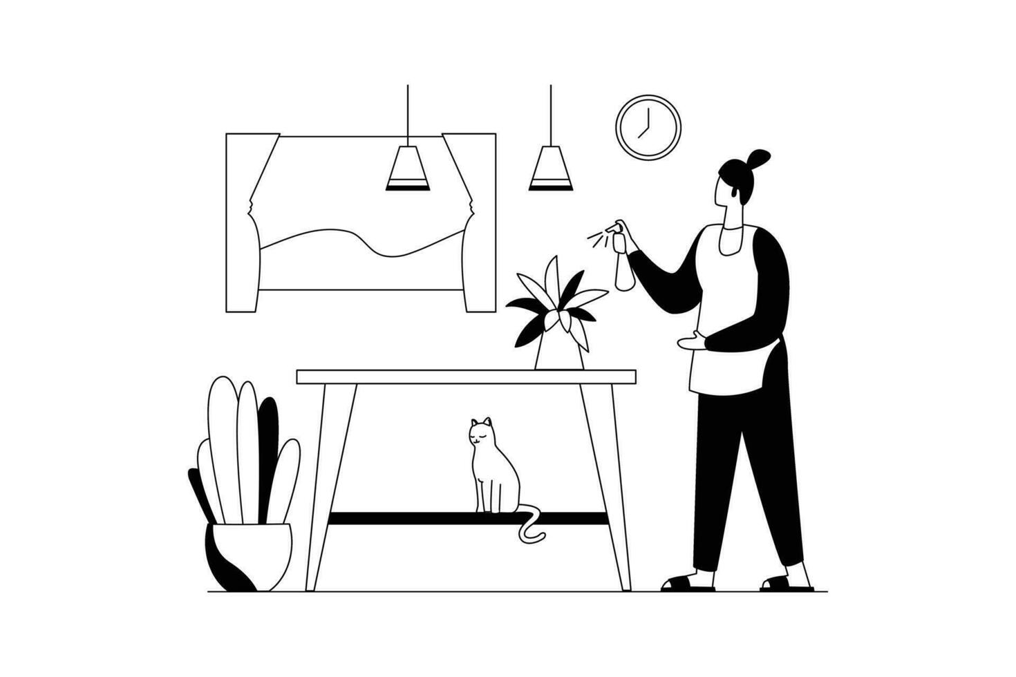 Working at home, Life Vectors Illustration Flat