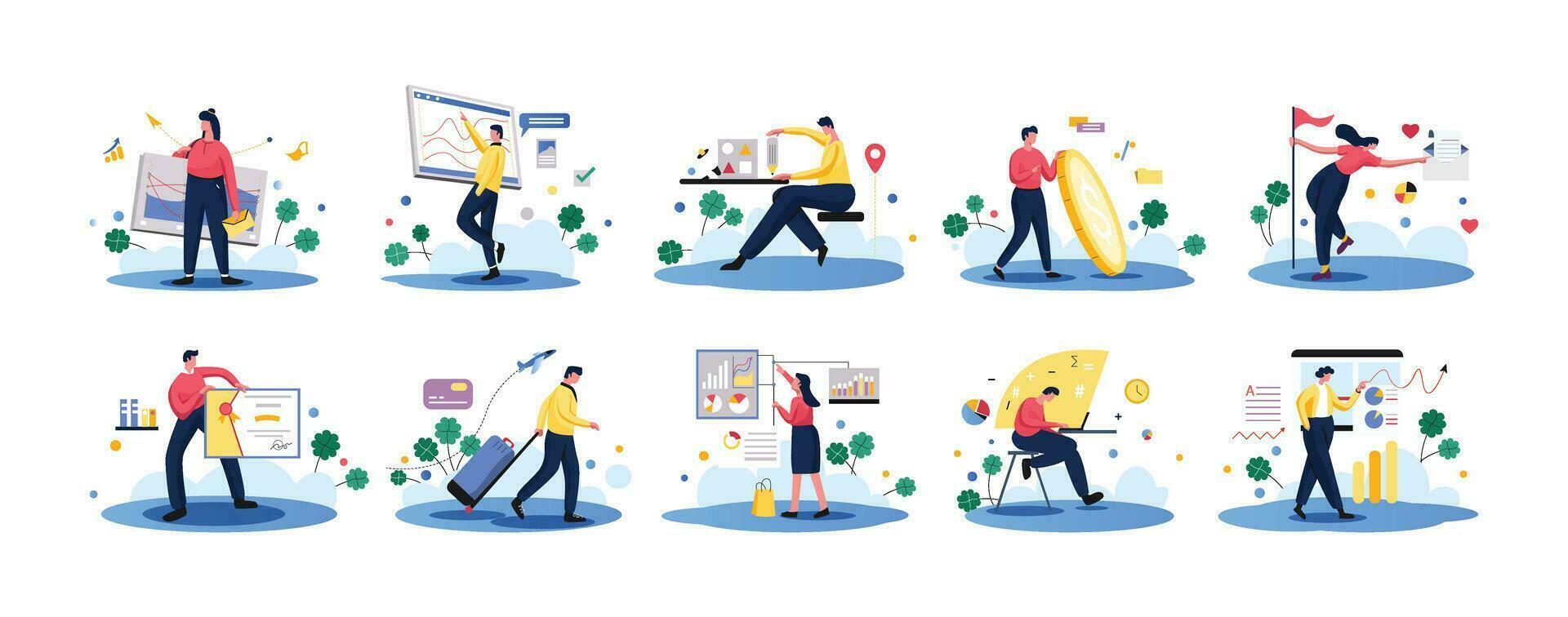 Vector Business Marketing Line Illustration Kit