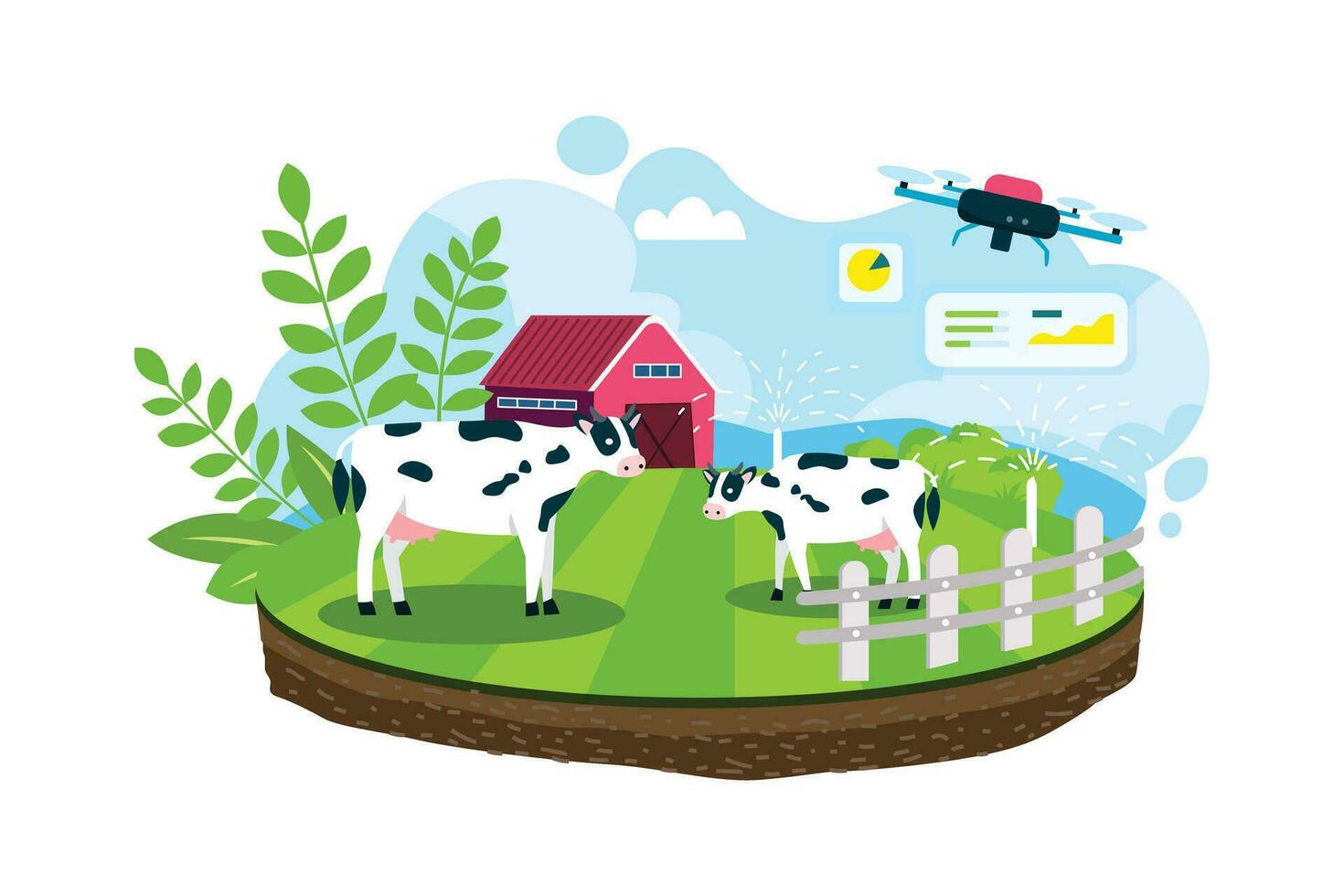 Smart Farming - Cow Farm Illustration vector