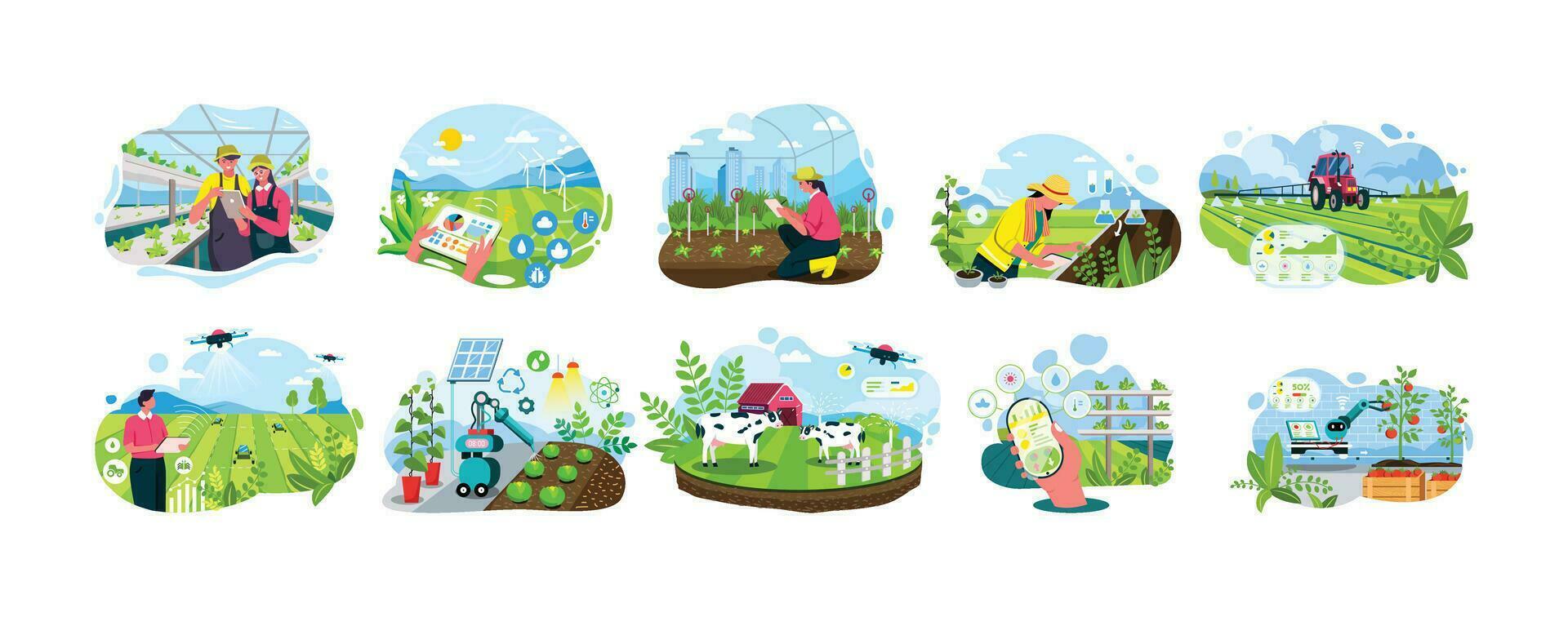 Vector Smart Farming Line Illustration