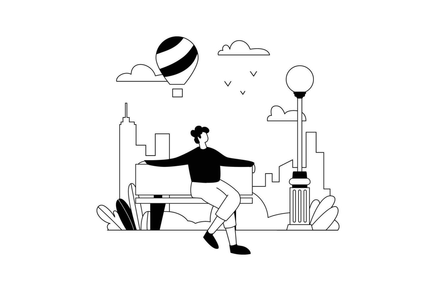 Sitting on a chair in park, Life Vectors Illustration Flat