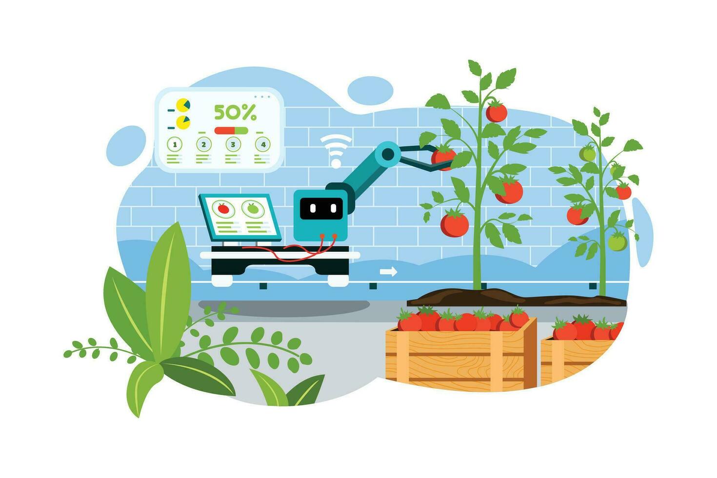 inteligente agricultura - robot Tomates plano vector