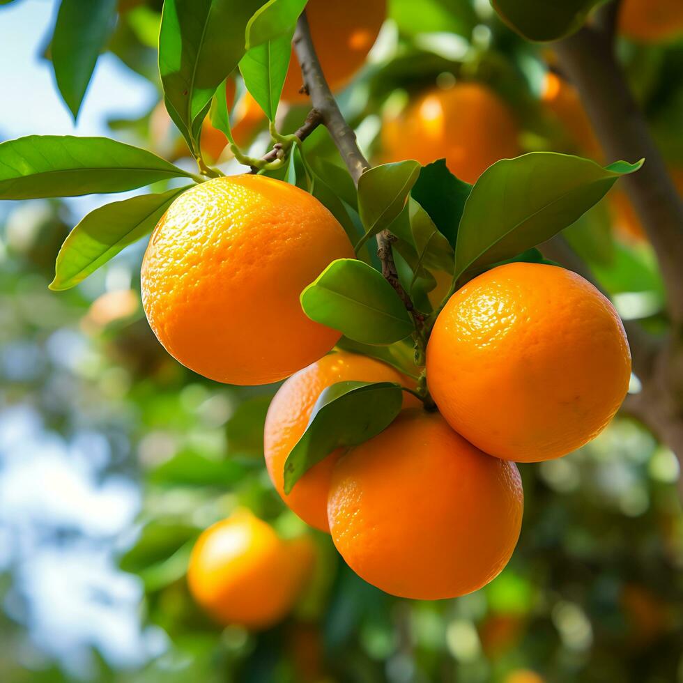 oranges trees on organic fruit farm, Ai generated photo