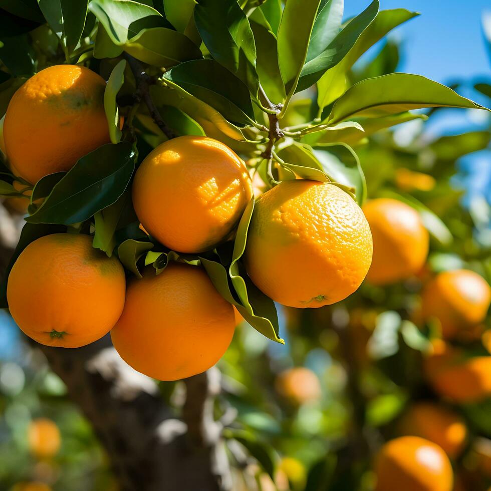 oranges trees on organic fruit farm, Ai generated photo