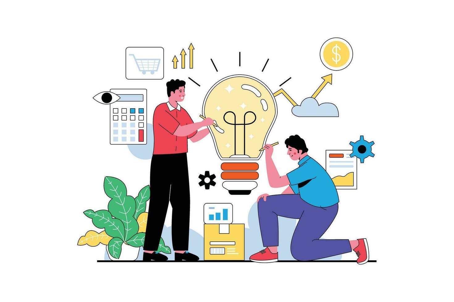 Let's Make A Business Idea Together - Flat Vector