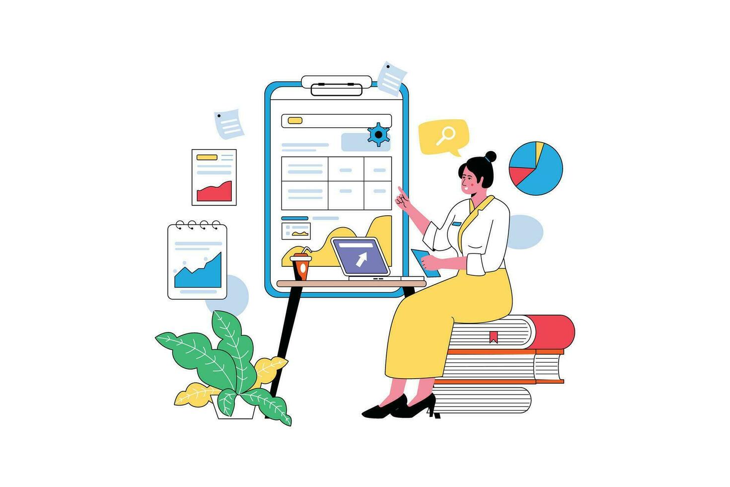Business Data Search Illustration - Flat Vector