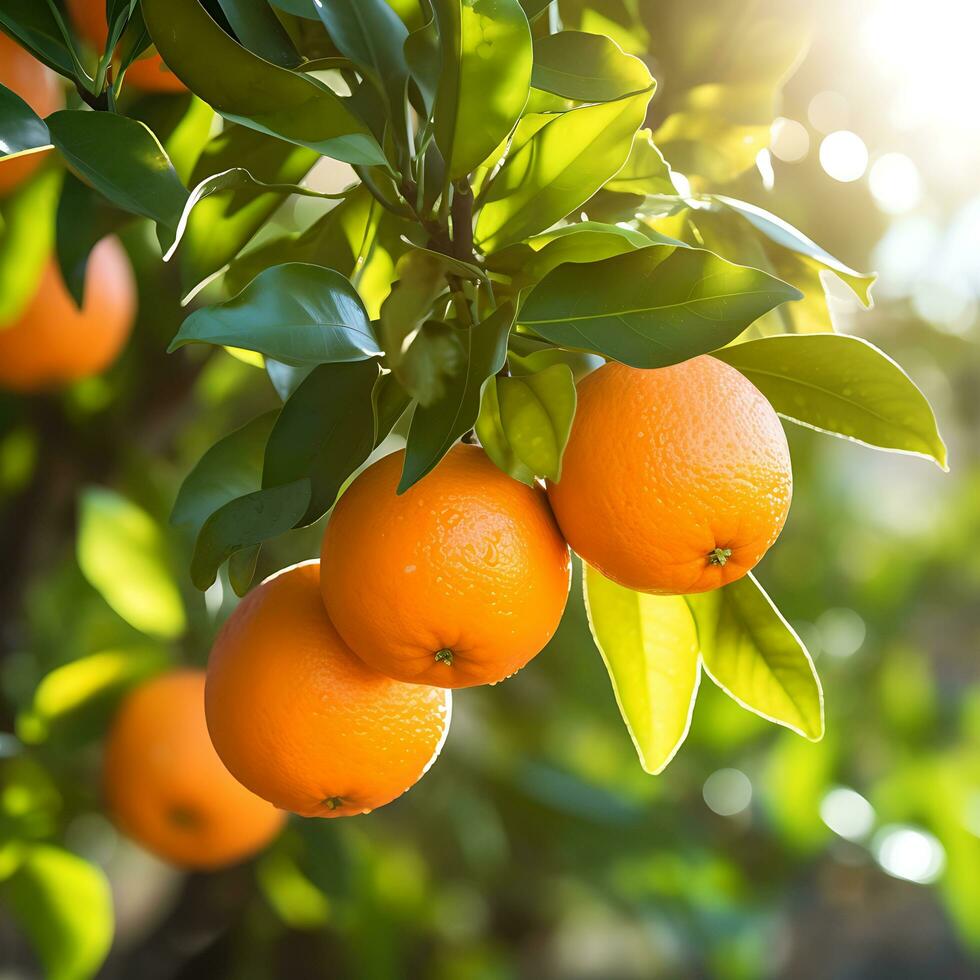oranges trees on organic fruit farm, Ai generated photo
