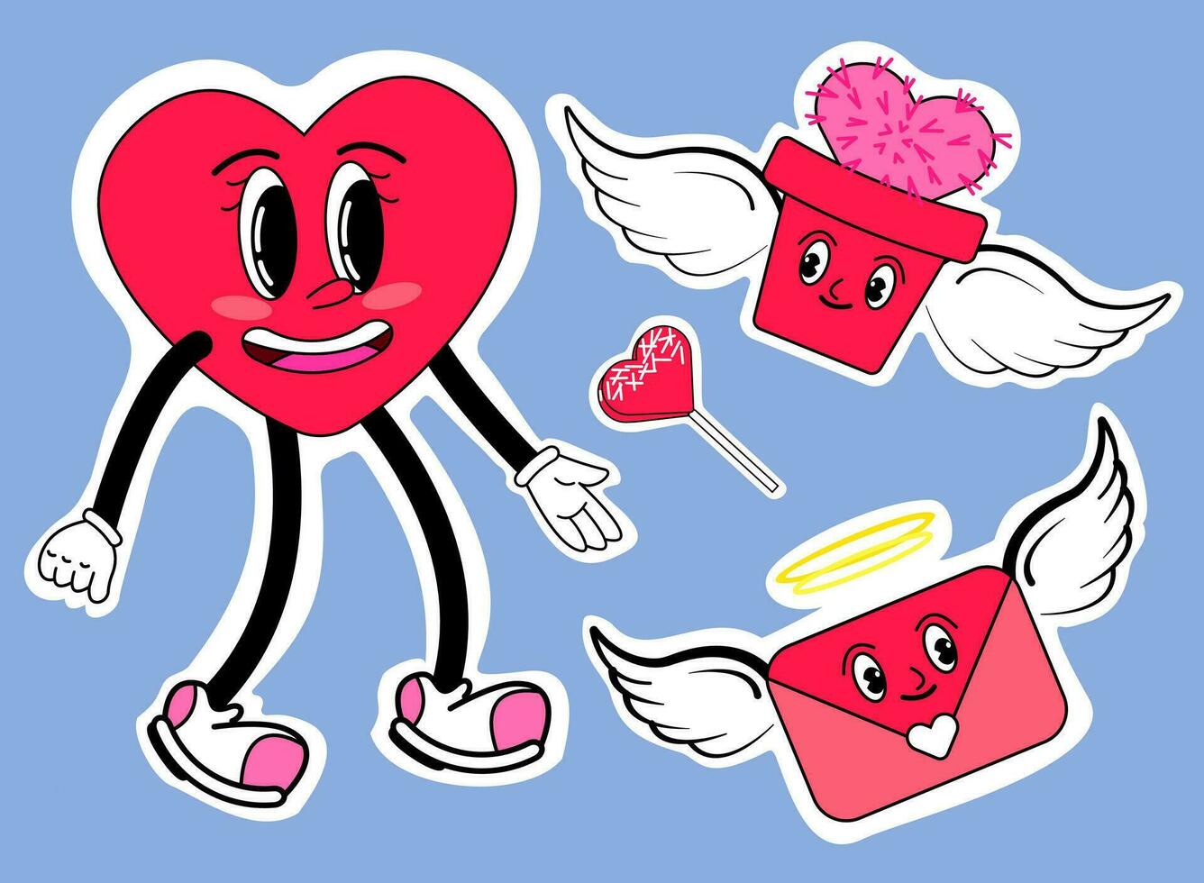 de moda maravilloso estilo, dulce, cactus con personaje. pegatina colocar, retro y2k san valentin día, genial diseño para tarjetas, carteles, postales Clásico linda amor vector