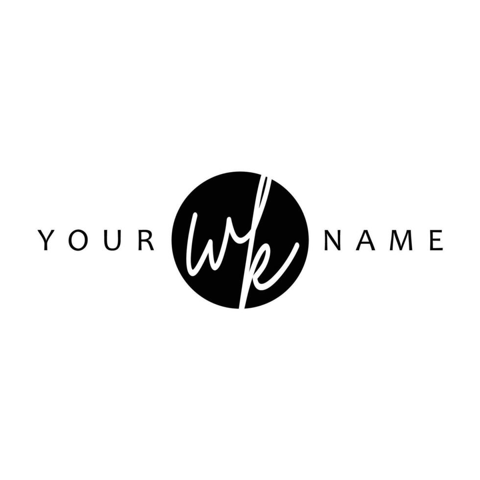 WK Initial Handwriting In Circle Frame Template Design vector