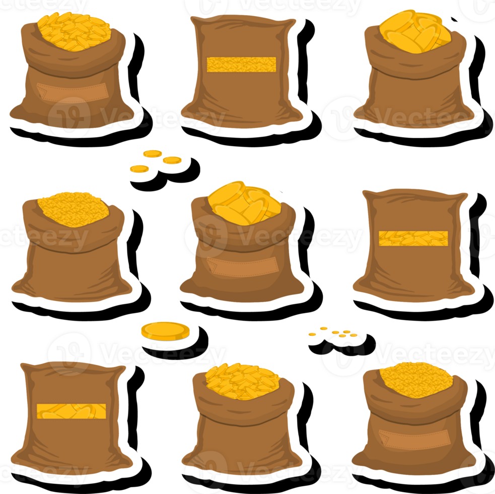 Illustration on theme big colored set different types bags, full sack