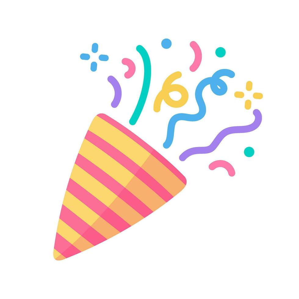 Party poppers explode confetti at birthday party events. vector