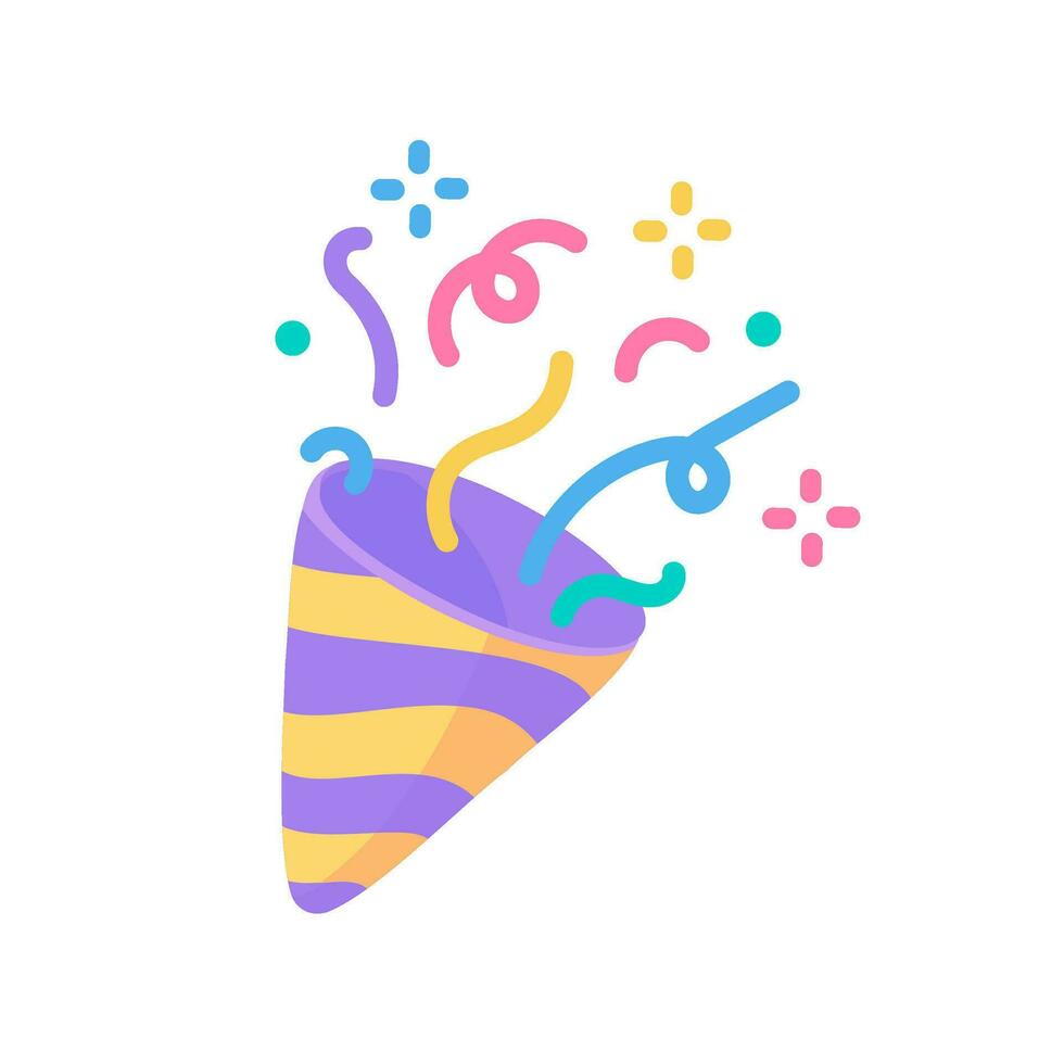 Party poppers explode confetti at birthday party events. vector